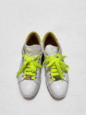 Philipp Plein White Leather Sneakers Neon Yellow Skull 39